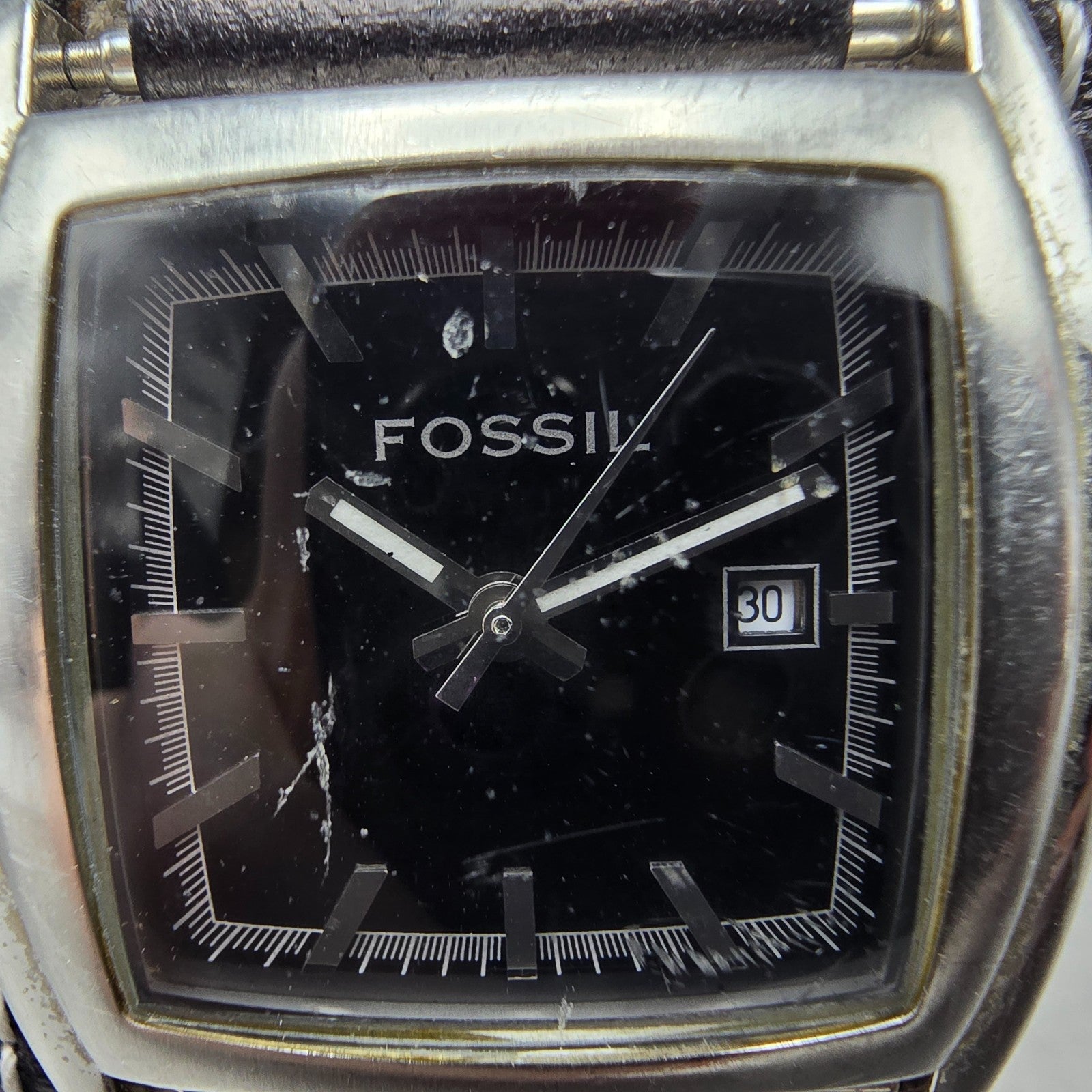 Fossil Watch Women 33mm Black Dial Silver Tone Date Rectangle JR-9777 NewBattery1