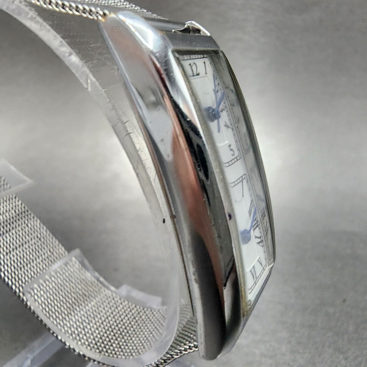 ANA Dual Time Tank Watch Women 19mm White Dial Steel Rectangle Mesh Band New Bat3