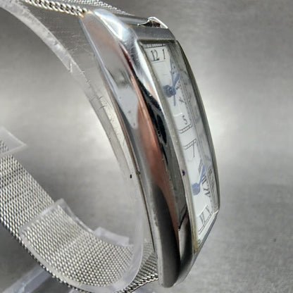 ANA Dual Time Tank Watch Women 19mm White Dial Steel Rectangle Mesh Band New Bat3
