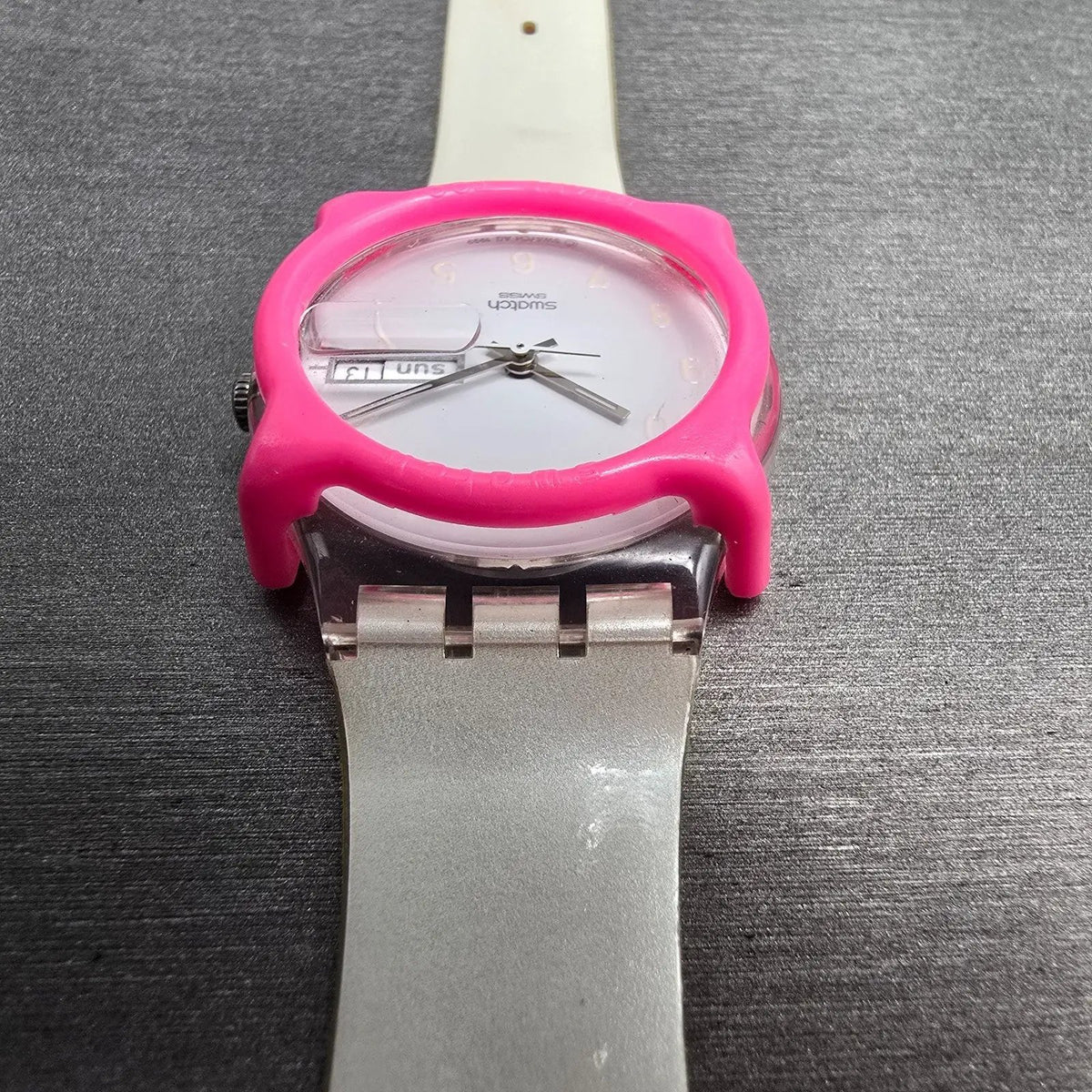 Swatch Snowcovered Watch Men 34mm White Dial Clear Case Daydate GK733 New Batt7