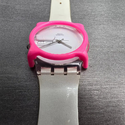 Swatch Snowcovered Watch Men 34mm White Dial Clear Case Daydate GK733 New Batt7
