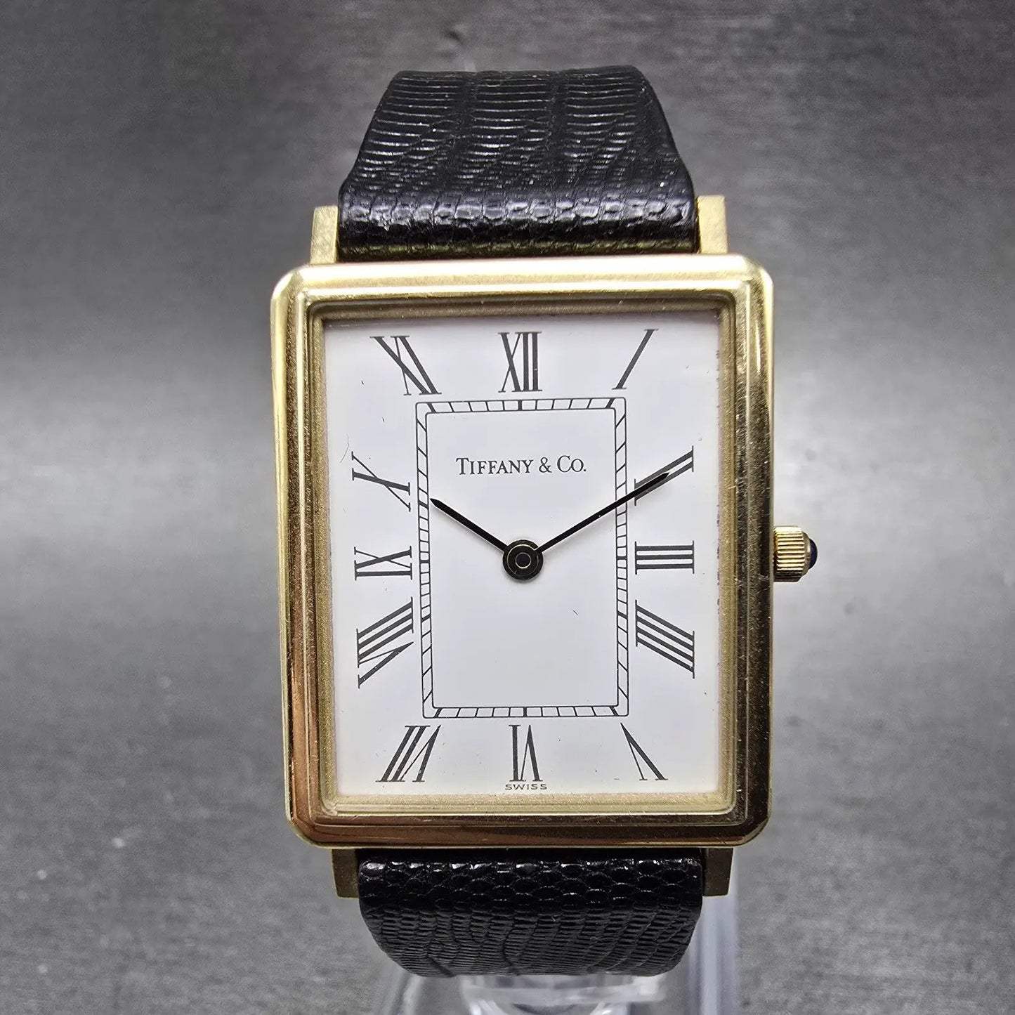 Tiffany & Co Watch Men 24mm White Dial 14K Gold Rectangle New Battery0