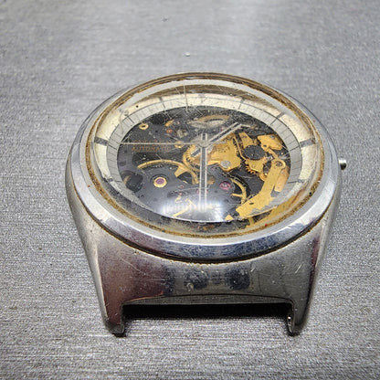 Citizen Skeleton Watch Men 38mm Silver Tone Round Automatic VTG PARTS3