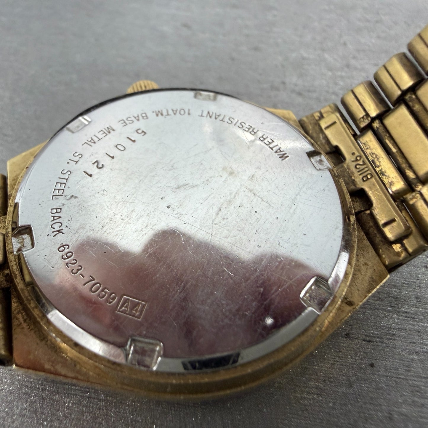 Seiko SQ 100 Watch Men 34mm Champagne Dial Gold Tone Daydate 6923-7059 New Batt10