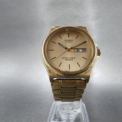 Casio Watch Men 35mm Champagne Dial Gold Daydate Round MMW82 New Battery5