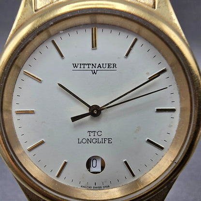 Wittnauer TTC Longlife Watch Men 35mm White Dial Gold Tone Date KW0550 0705 PART2