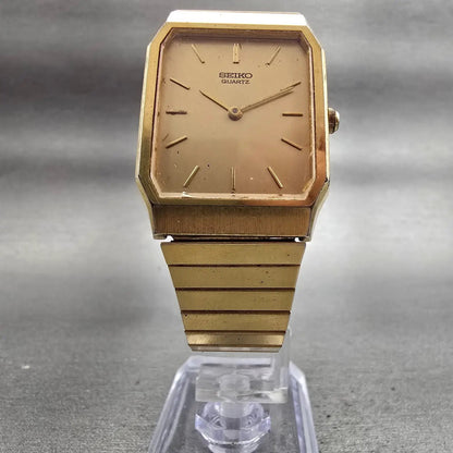 Seiko Tank Watch Men 26mm Gold Dial Gold Tone Rectangle 6530-5790 New Battery5