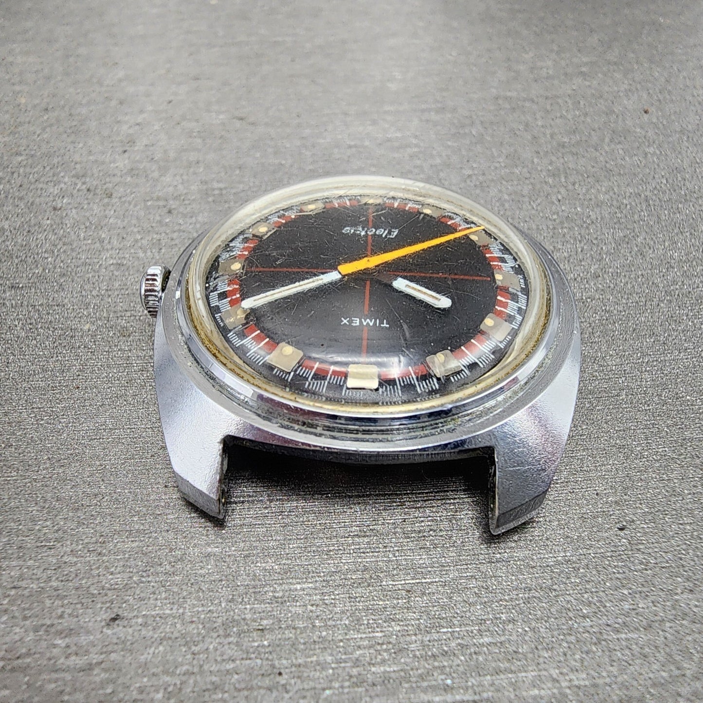 Timex Electric Watch Men 36mm Black Dial Silver Tone Round Crosshair Dial PARTS5