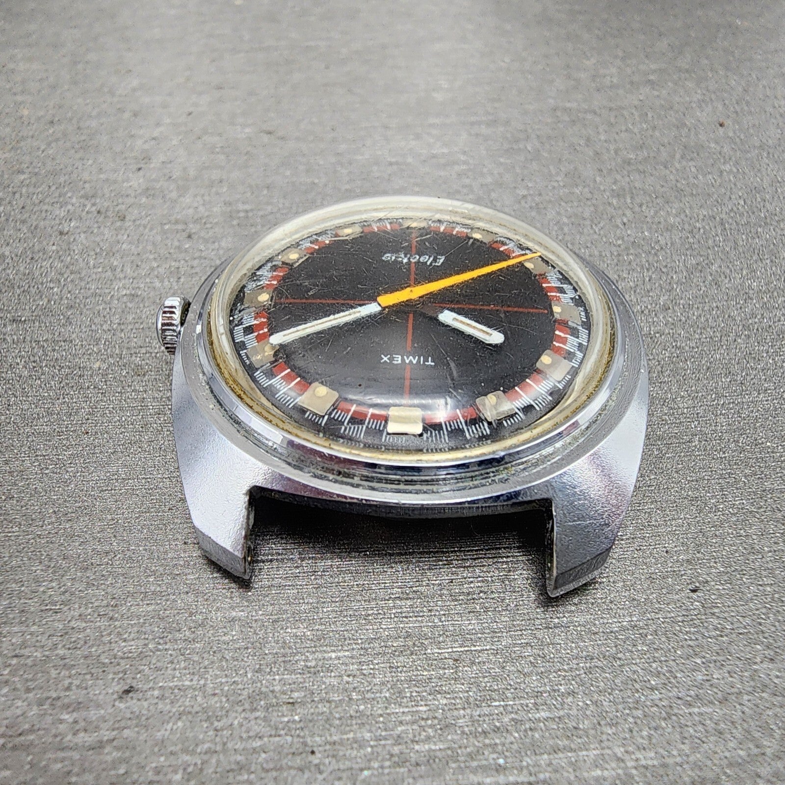 Timex Electric Watch Men 36mm Black Dial Silver Tone Round Crosshair Dial PARTS5