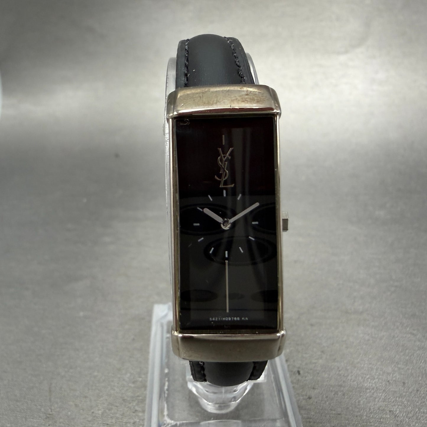 Yves Saint Laurent Tank Watch Women 15m Black Dial Silver Tone Rectangle New bat0