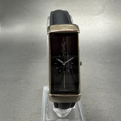 Yves Saint Laurent Tank Watch Women 15m Black Dial Silver Tone Rectangle New bat0