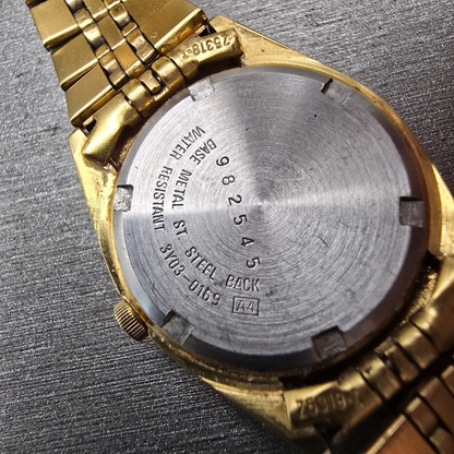 Seiko SQ Watch Women 24mm Black Dial Gold Tone Daydate Round 3Y03-0169 New Batt10