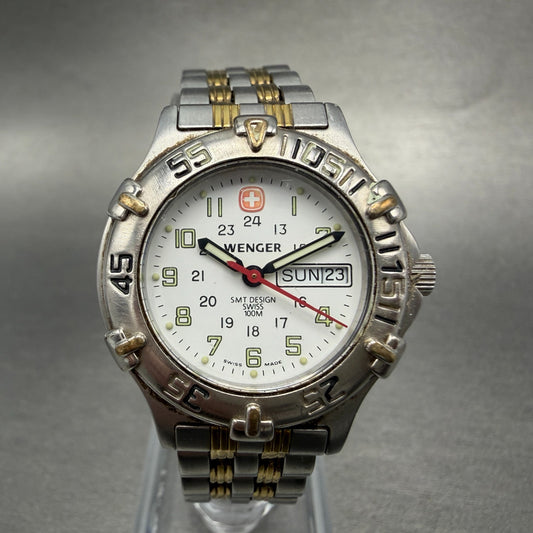 Wenger SMT Design Watch Women 29mm White Dial Two Tone Daydate Round New Batt0