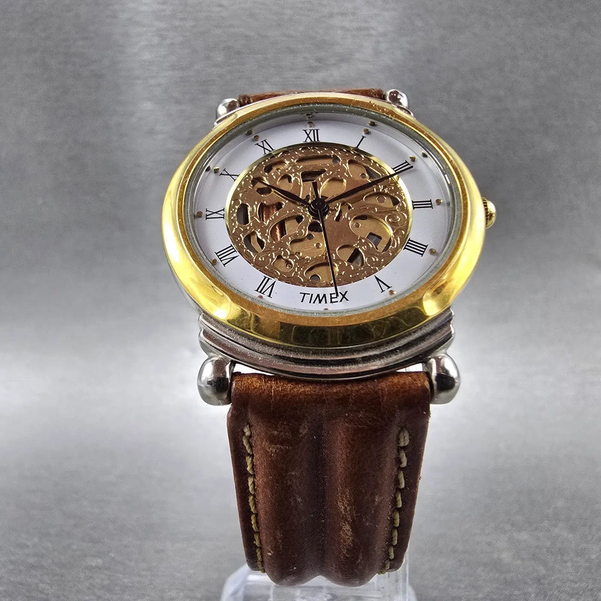 Timex Skeleton Watch Women 32mm White Dial Two Tone Round New battery VTG5