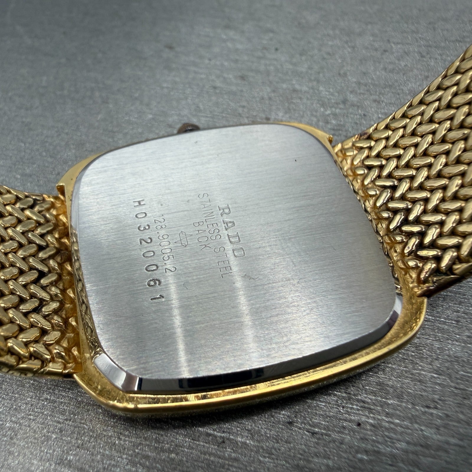 Rado Elegance Watch Men 30mm Gold Dial Gold Tone Rectangle 128.9005.2 New Batt9
