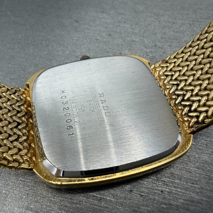 Rado Elegance Watch Men 30mm Gold Dial Gold Tone Rectangle 128.9005.2 New Batt9