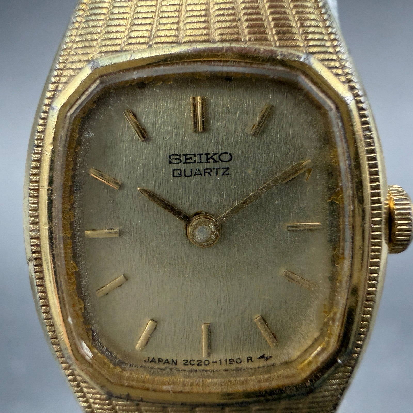 Seiko Watch Women 16mm Champagne Dial Gold Tone Rectangle 2c20-5569 New Battery1