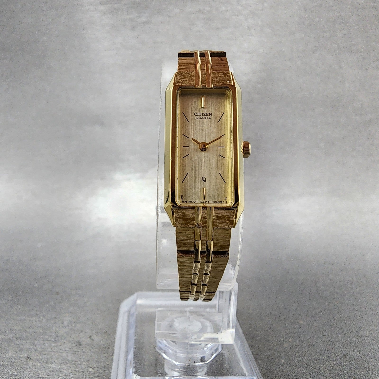 Citizen CQ Tank Watch Women 13mm Champagne Dial Gold Tone Rectangle New Battery5