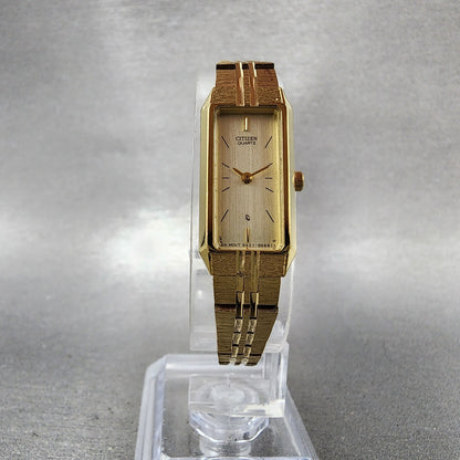 Citizen CQ Tank Watch Women 13mm Champagne Dial Gold Tone Rectangle New Battery5