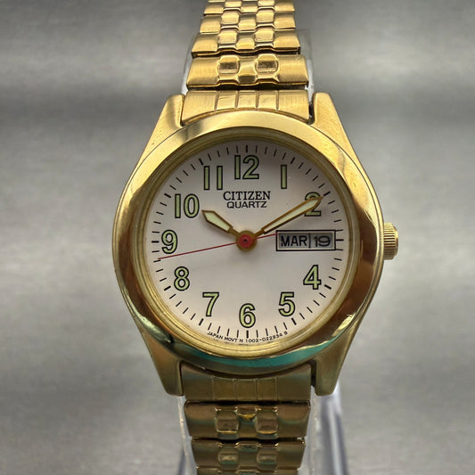 Citizen Watch Women 25mm White Dial Gold Tone Daydate Round 1002-S99442 New Batt0