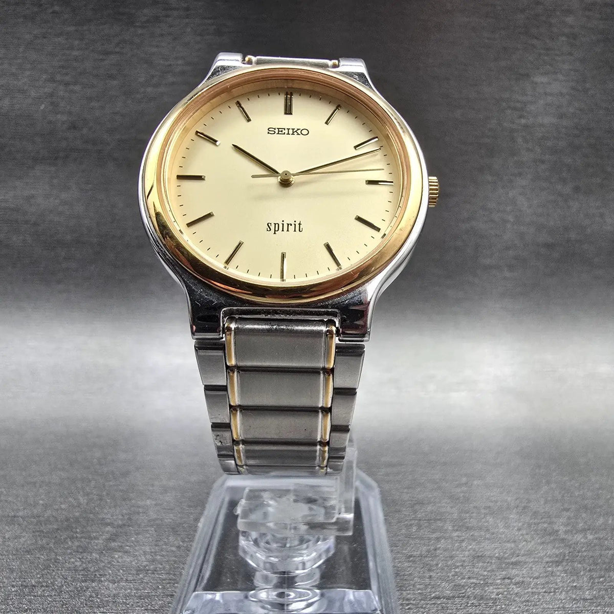 Seiko Spirit Watch Men 33mm Champagne Dial Two Tone Round 7N01-6A70 New Battery5