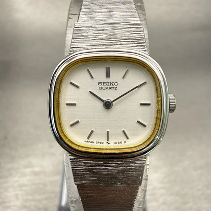 Seiko Watch Women 18mm White Dial Silver Tone Oval 2P20-5600 New Battery Vintage0