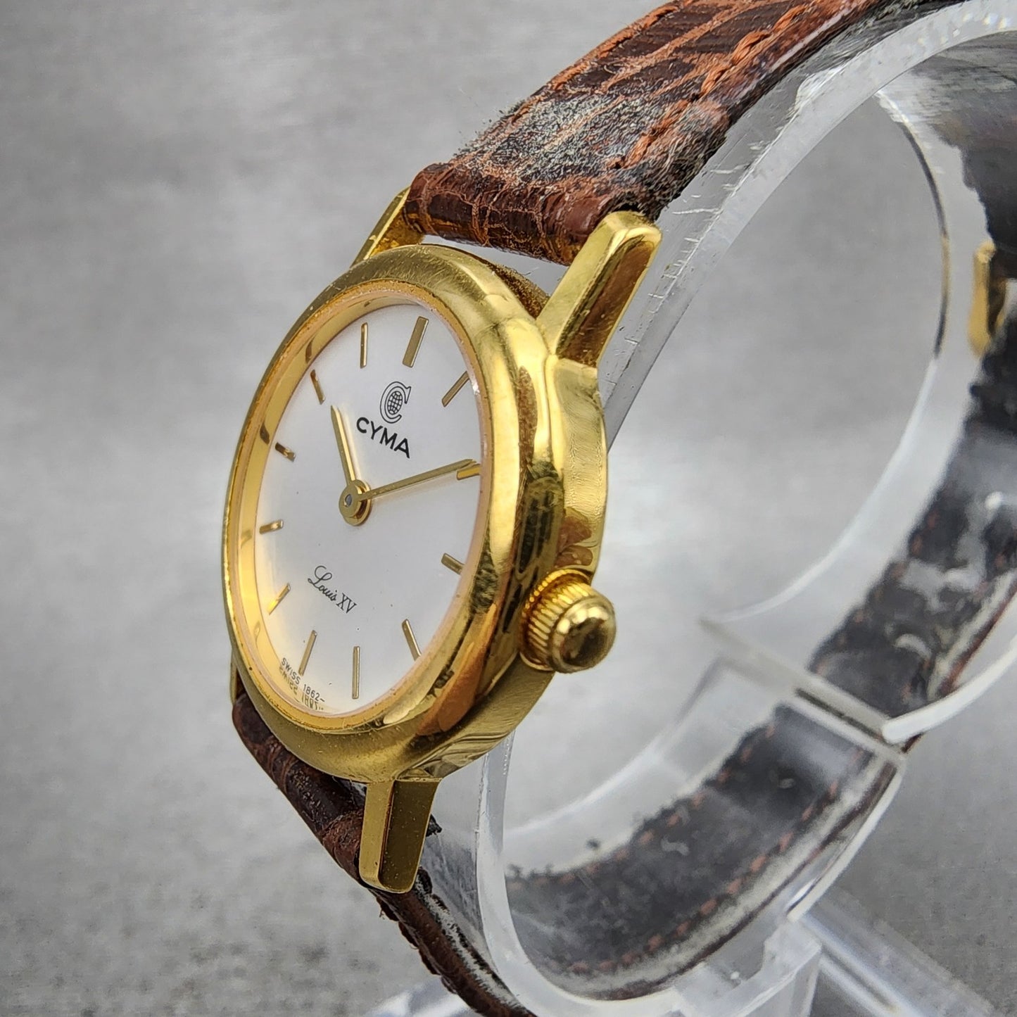 Cyma Louis XV Watch Women 22mm White Dial Gold Tone Round 348 New Battery2