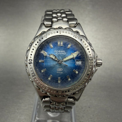 Fossil Blue Dive Watch Women 29mm Blue Dial Silver Tone Date Round AM3581 Newbat0