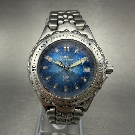 Fossil Blue Dive Watch Women 29mm Blue Dial Silver Tone Date Round AM3581 Newbat0