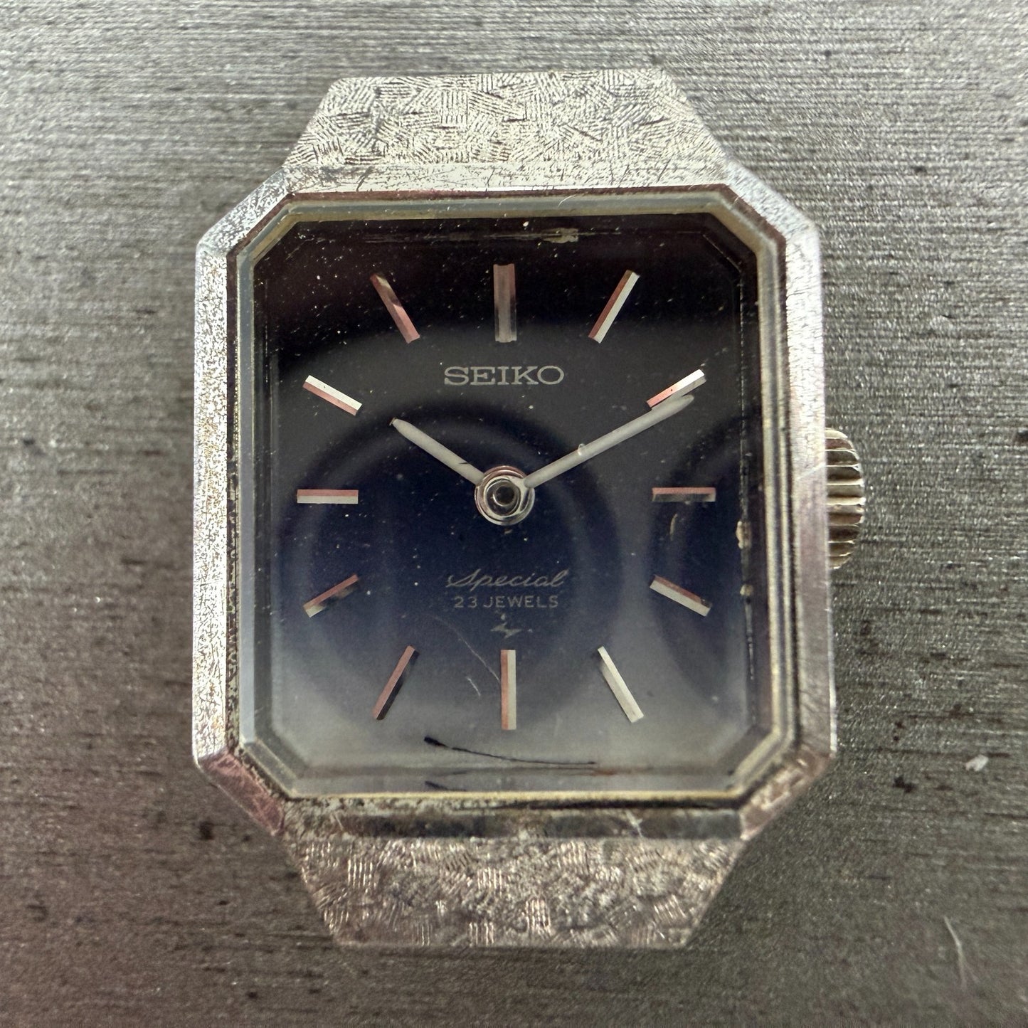 Seiko Special Tank Watch Women 18mm Blue Dial Silver Tone Manual 1140-3170 Runs1
