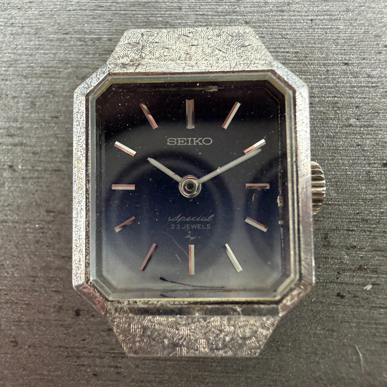 Seiko Special Tank Watch Women 18mm Blue Dial Silver Tone Manual 1140-3170 Runs1