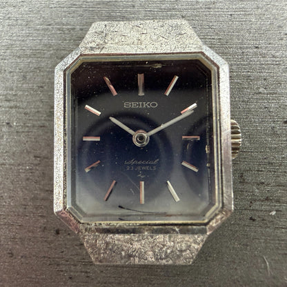 Seiko Special Tank Watch Women 18mm Blue Dial Silver Tone Manual 1140-3170 Runs1