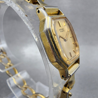 Seiko Watch Women 16mm Champagne Dial Gold Tone Octagon 2C205760 New Battery AB3