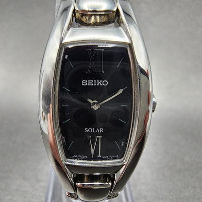 Seiko Solar Watch Women 18mm Black Dial Steel Rectangle V1150BW0 Works1