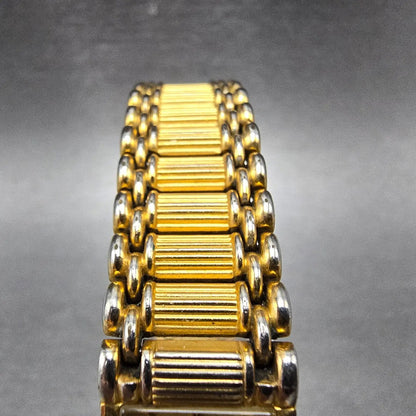 Elgin Tank Watch Women 16mm Gold Dial Gold Tone Rectangle New Battery EM898-0175