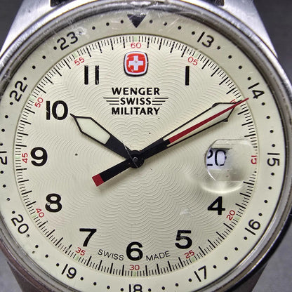 Wenger Swiss Military Watch Men 40mm Cream Dial Steel Date 79103 New Battery CH1