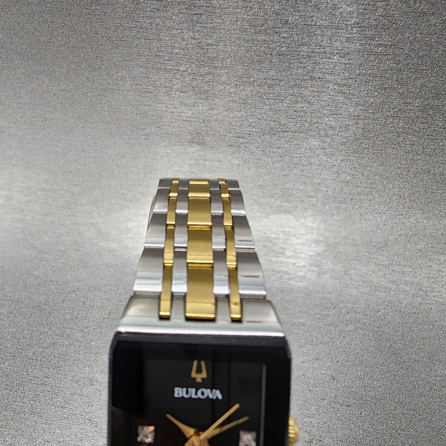 Bulova Quadra Tank Watch Women 21mm Black Dial Two Tone Rectangle 98P185 Works4