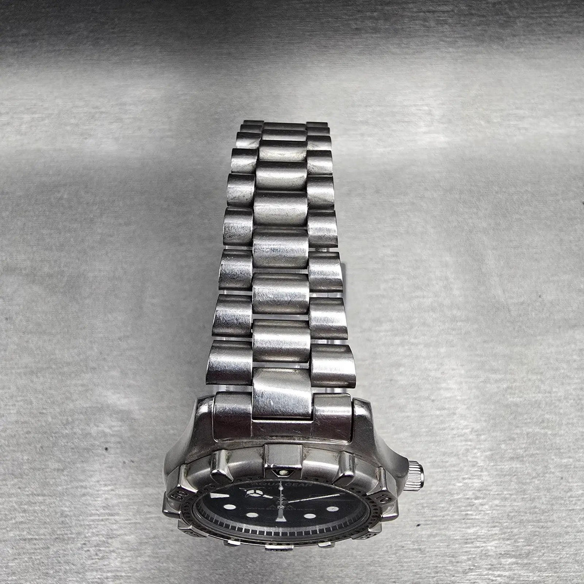 Alba Aqua Gear Dive Watch Men 37mm Gray Dial Silver Daydate V348-6A40 New Batt4