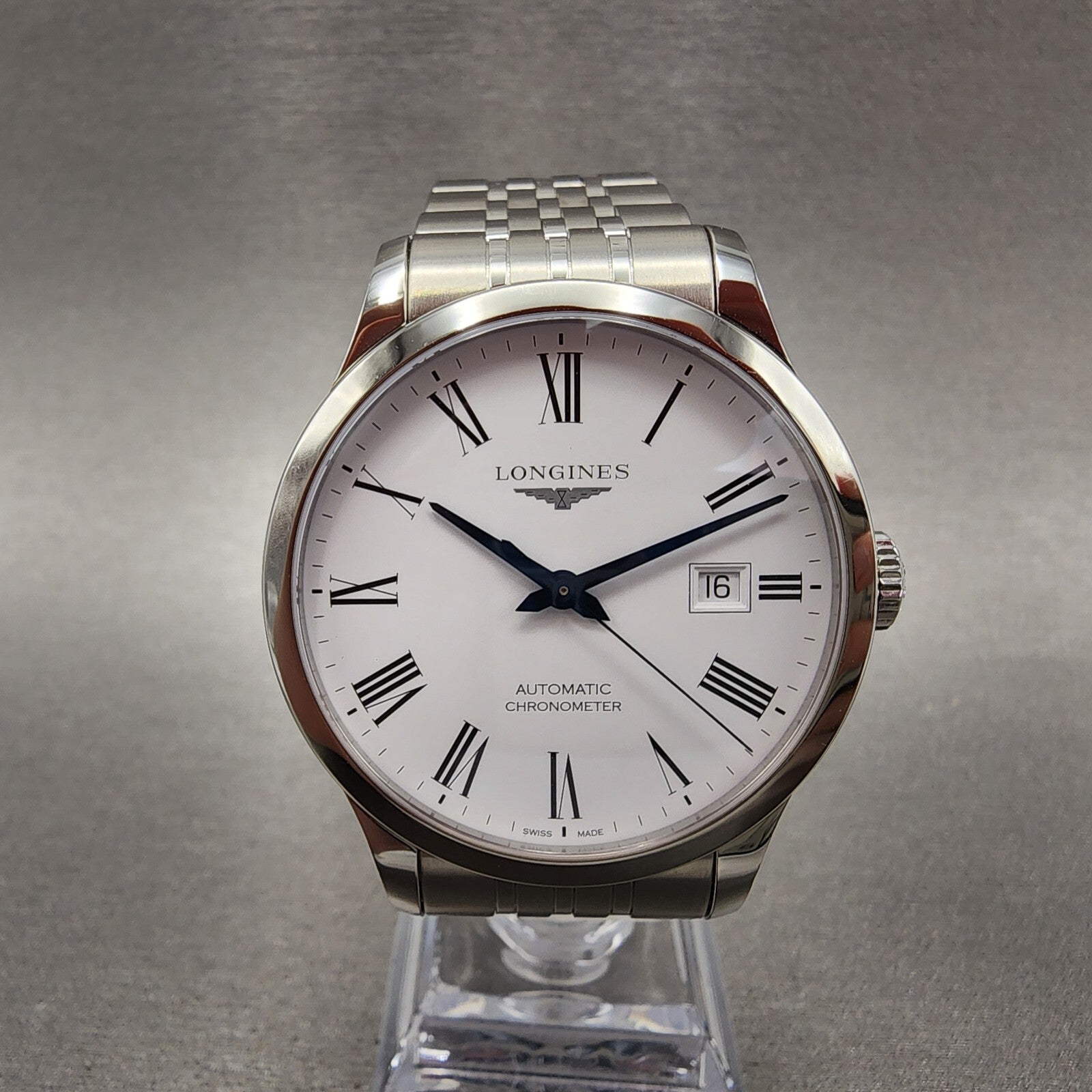 Longines Record Automatic Watch Men 40mm White Dial Steel Date L2.821.4.11.60