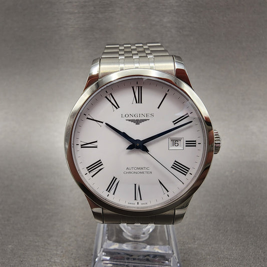 Longines Record Automatic Watch Men 40mm White Dial Steel Date L2.821.4.11.60