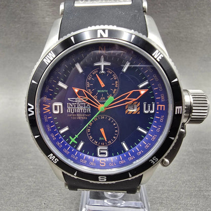 Invicta Aviator GMT Watch Men 48mm Blue Dial Steel Date Month 1751 New Battery1