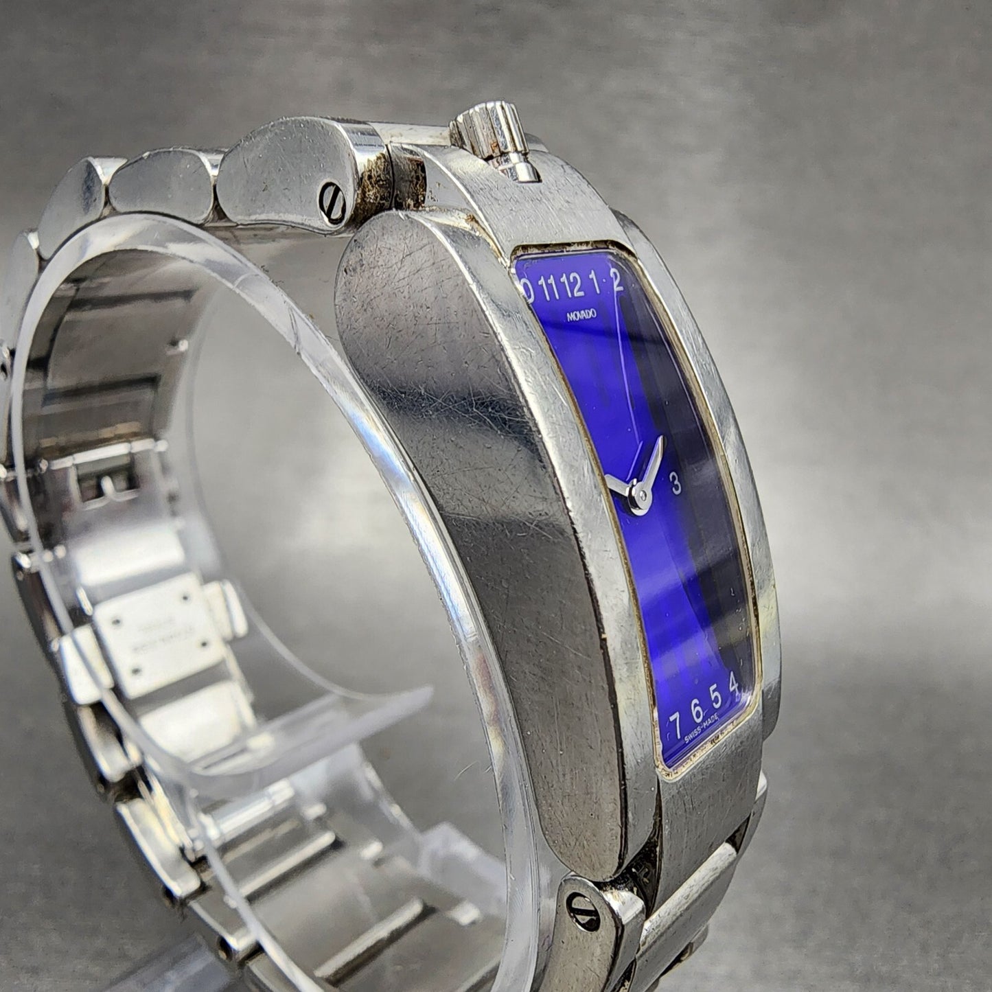 Movado Elliptica Tank Watch Women 15mm Blue Dial Stainless Steel Rectangle Runs3