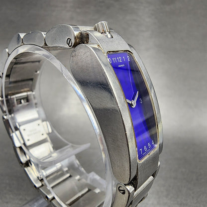 Movado Elliptica Tank Watch Women 15mm Blue Dial Stainless Steel Rectangle Runs3