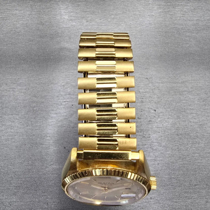 Bulova President Watch Men 36mm Gold Dial Gold Tone Daydate Round 97C03 New Batt4