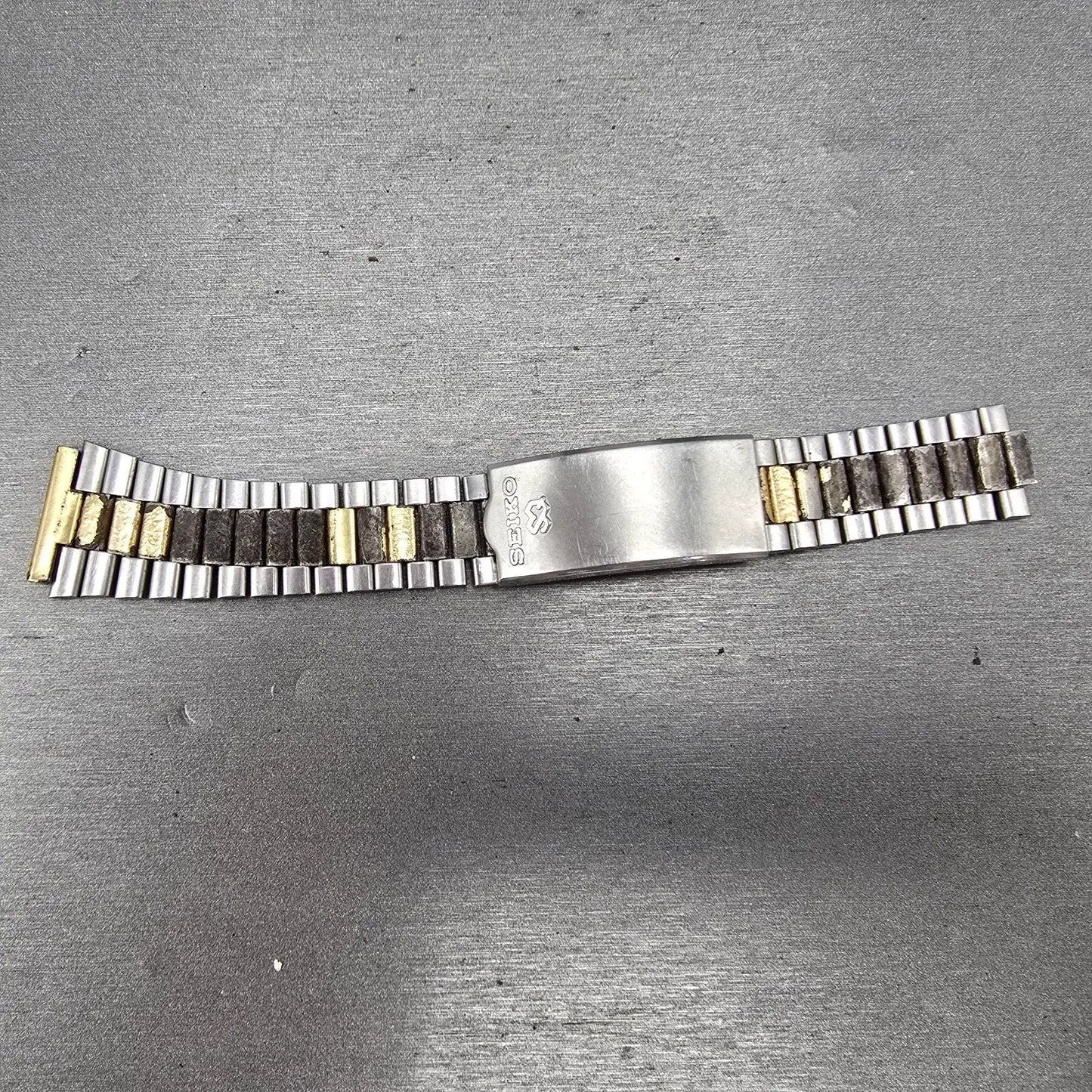 Seiko SQ Bracelet 20mm Stainless Steel Two Tone Tri Folding Clasp Vintage Z2780
