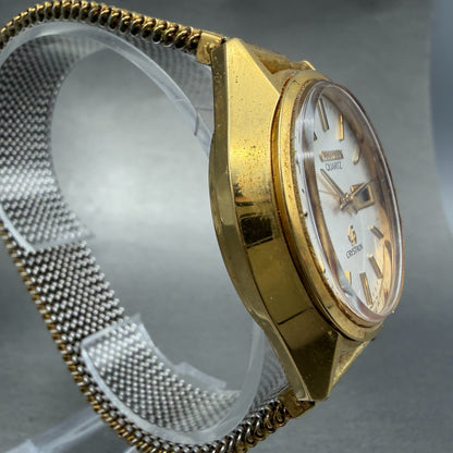 Citizen CQ Crystron Watch Men 38mm Silver Dial Gold Tone Daydate 4-860250 NewBat3