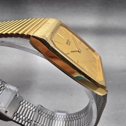 Seiko Watch Men 26mm Gold Dial Gold Tone Rectangle 6530-5089 New Battery Vintage3