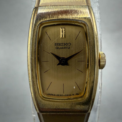 Seiko Tank Watch Women 13mm Champagne Dial Gold Tone Rectangle 2e20-5139 NewBat51