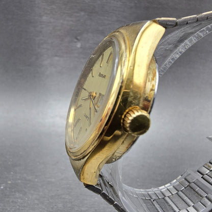 Bulova Watch Men 35mm Champagne Dial Gold Tone Daydate Round 6906 PARTS4
