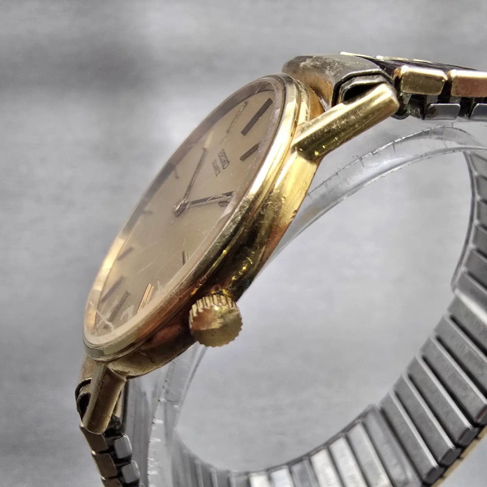 Seiko Watch Men 33mm Champagne Dial Gold Tone Round 2620-0139 New Battery VTG2
